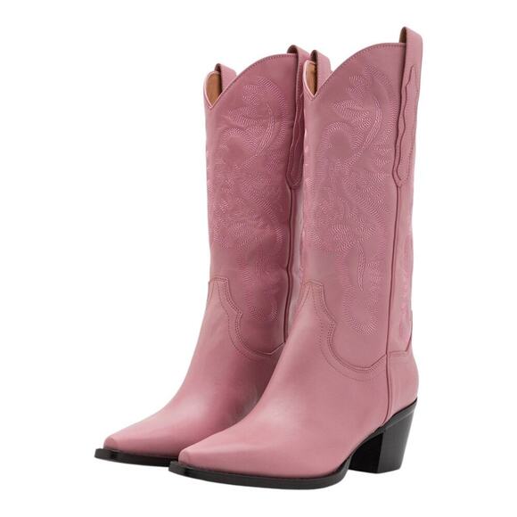 Jeffrey Campbell Dagget Rose Pink Cowboy Western Boot 8.5 Leather Block Heel - Picture 4 of 16
